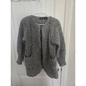 P.G.E. Women’s Gray Chunky Knit Open Front Cardigan Sweater Mohair Blend Size S
